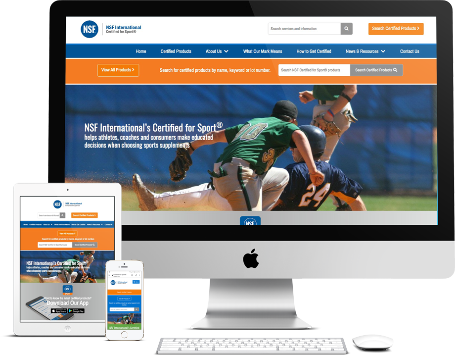 NSF International Certified for Sport website screenshots for desktop, tablet and mobile