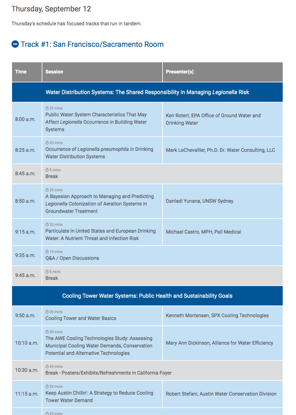Legionella Conference Day 2 Agenda - Track 1