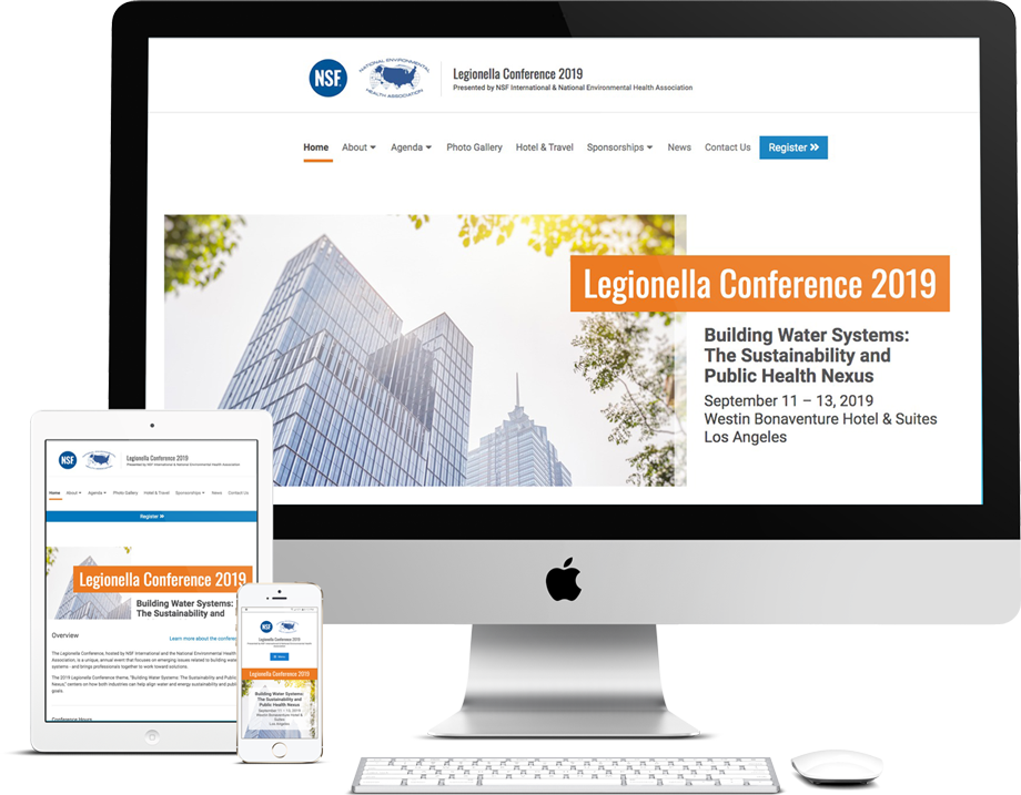 2109 Legionella Conference website screenshots for desktop, tablet and mobile