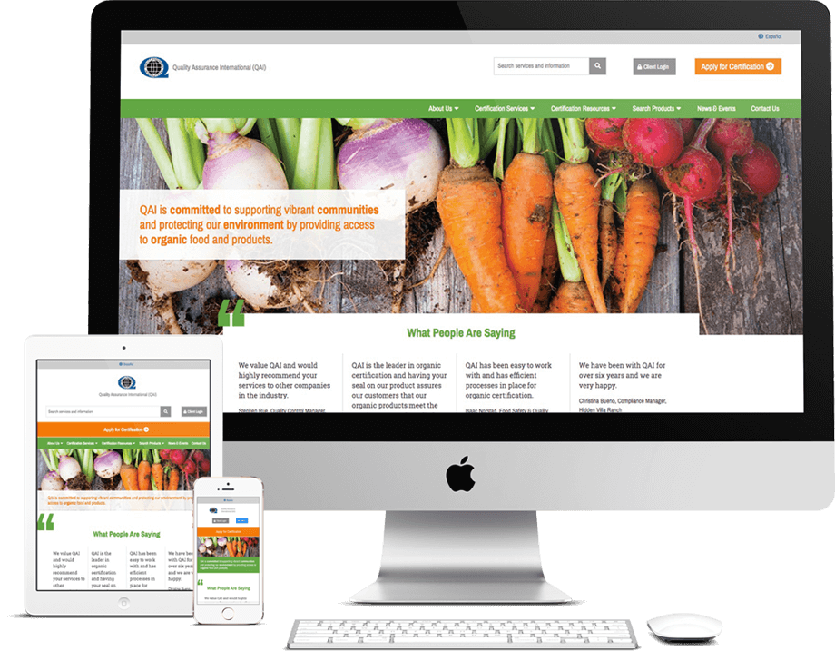 QAI website screenshots for desktop, tablet and mobile