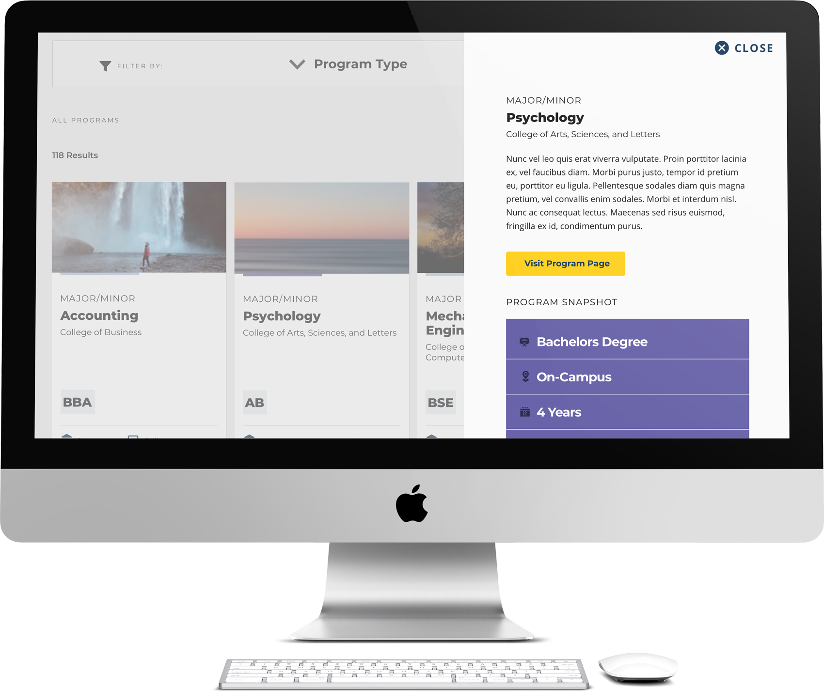 Filterable program listing page concepts