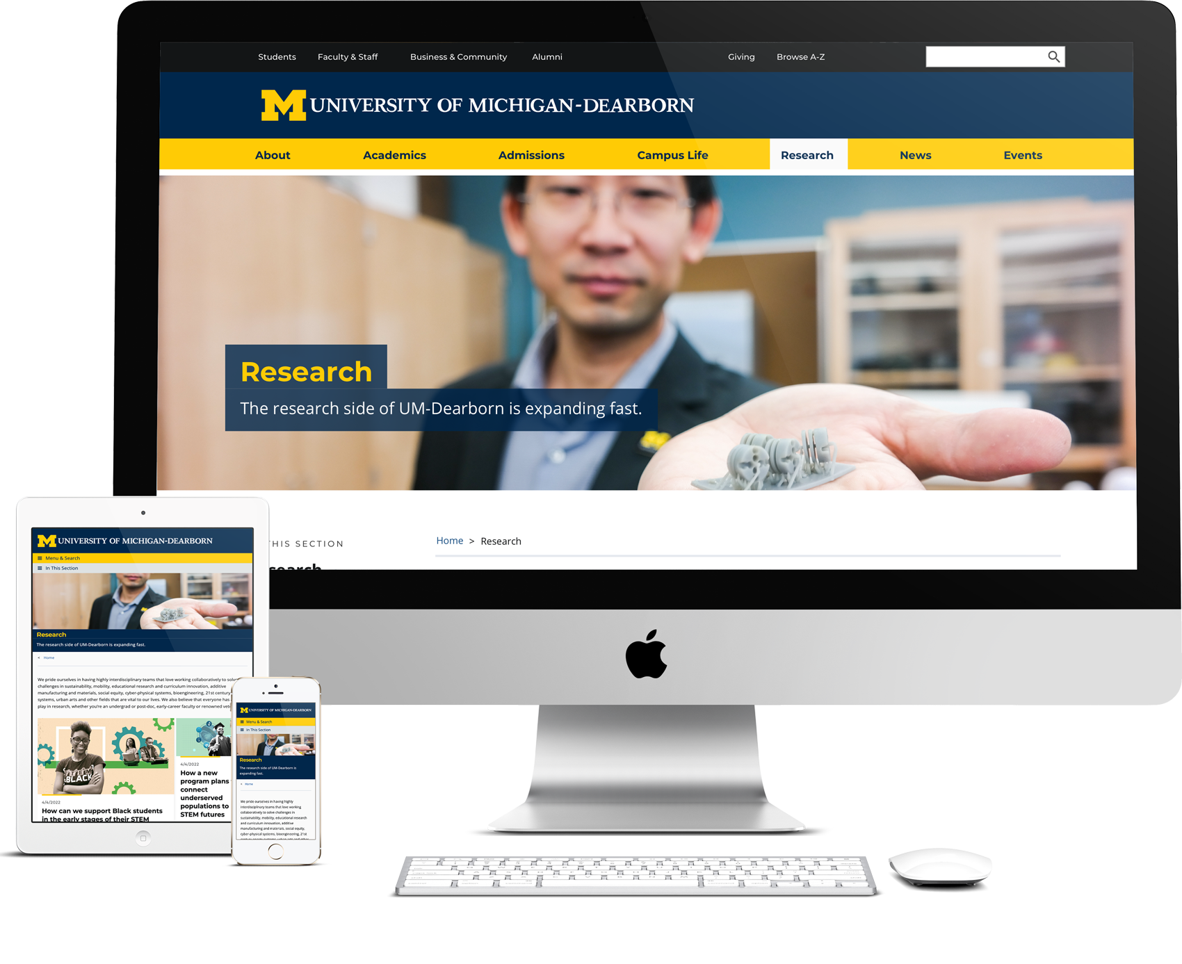 UM-Dearborn research core page desktop mockup